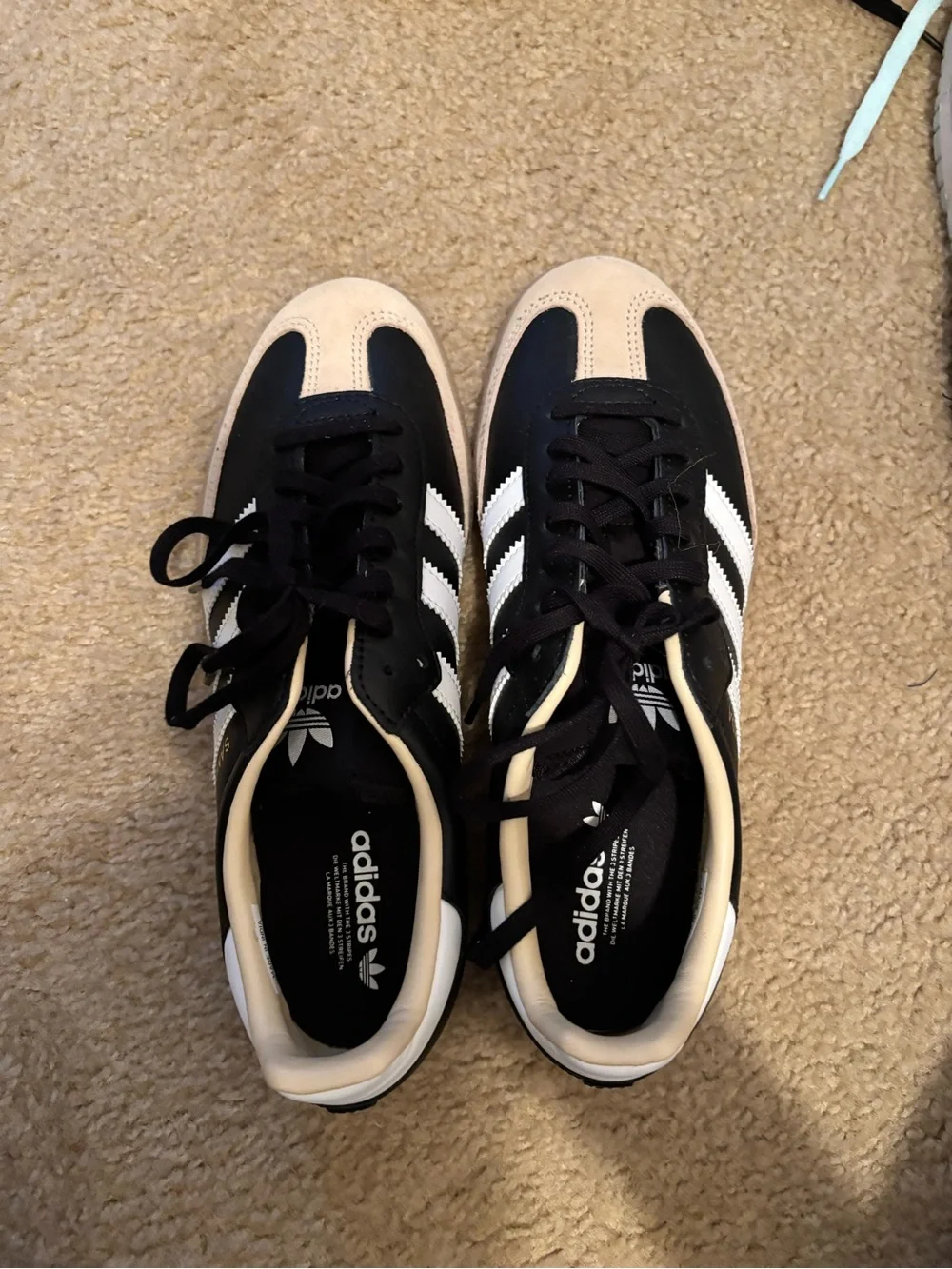 adidas Women’s Black and Beige Three-Stripe Sneakers